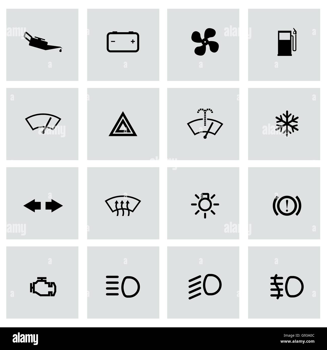 Vector collection of car dashboard panel indicators and warning