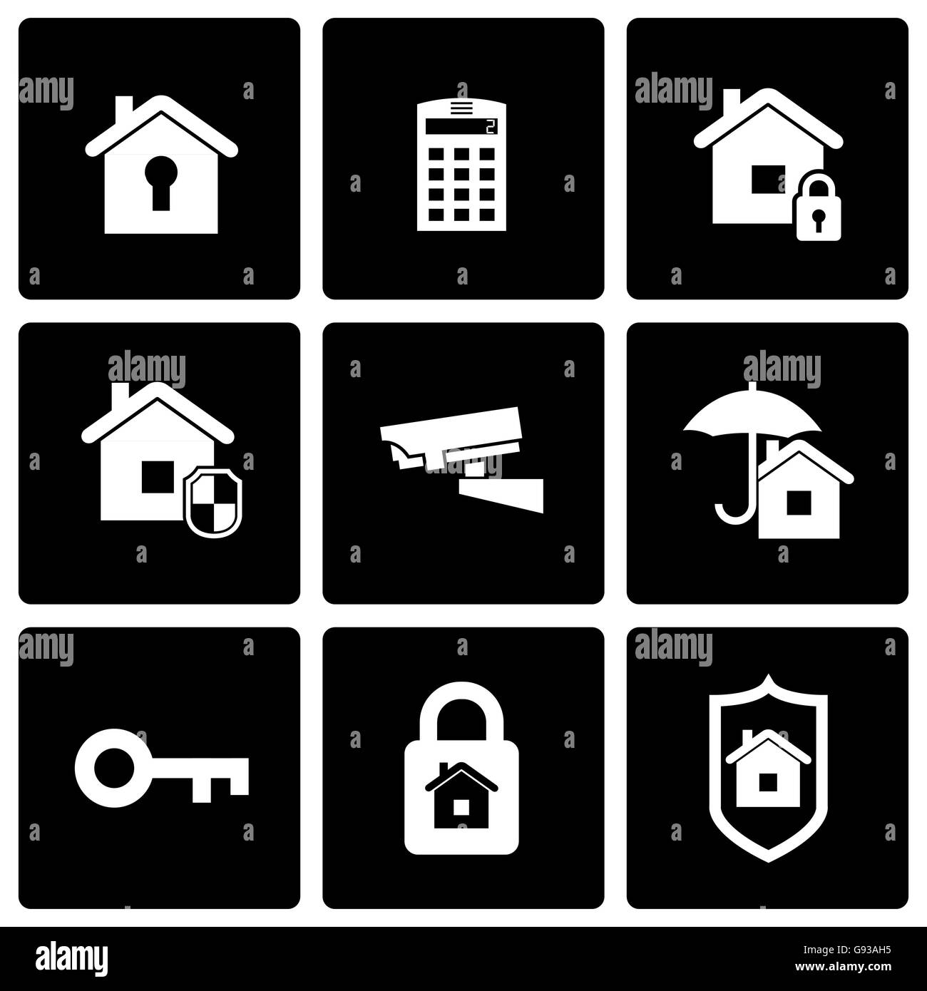 Vector black home security icon set Stock Vector Image & Art - Alamy