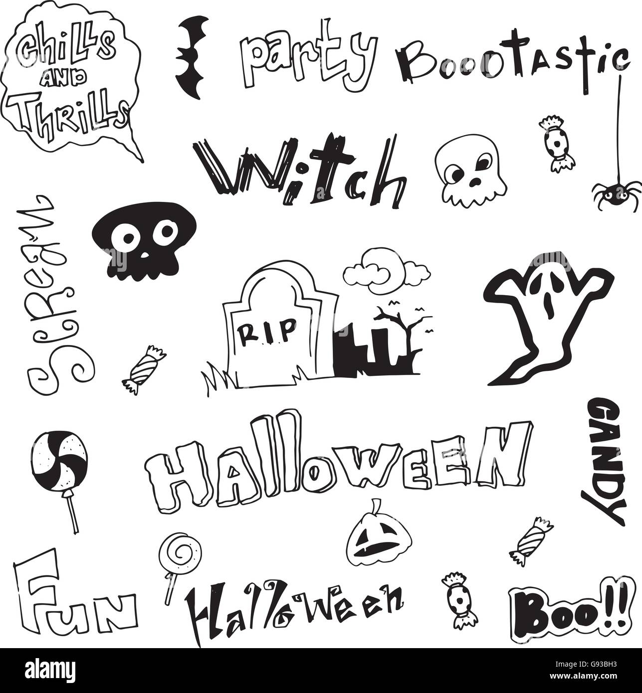 Cute doodle Halloween on white backgrounds Stock Vector Image & Art - Alamy