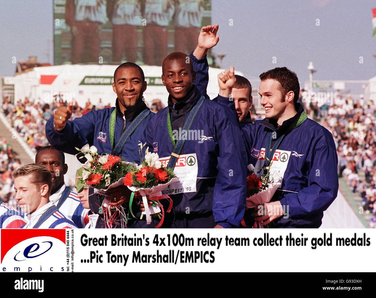 Great britains 4x100m relay team collect their gold medals hires stock