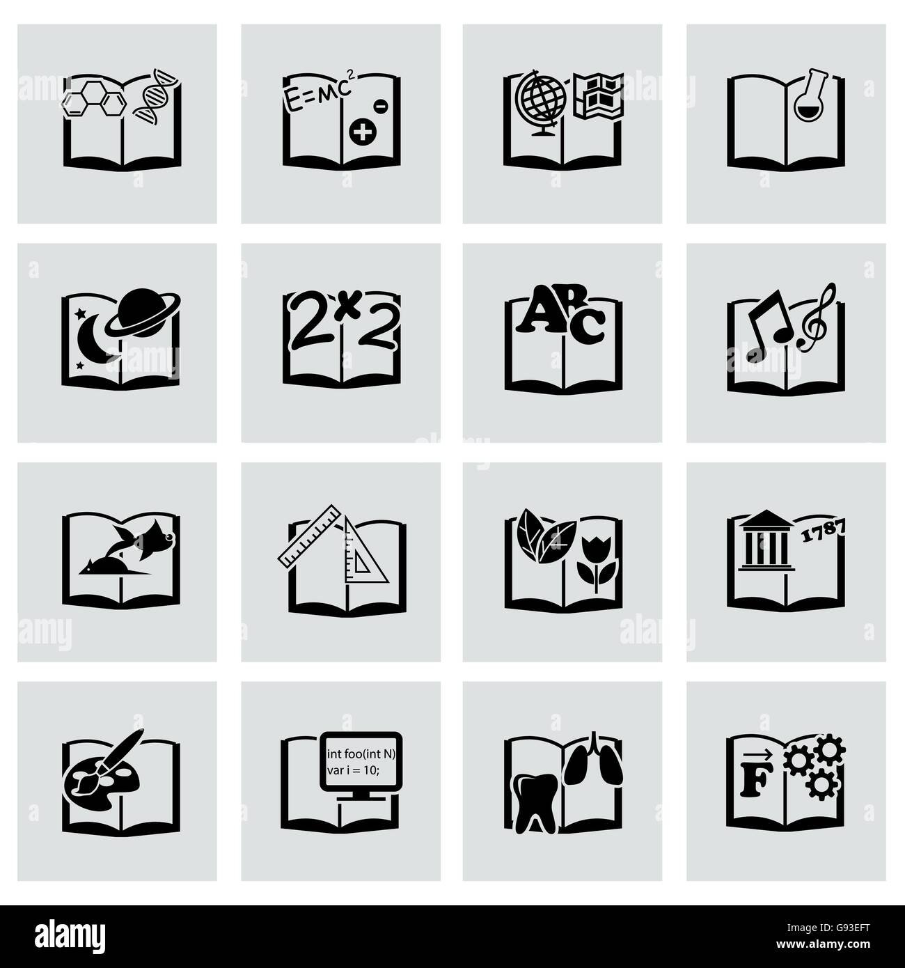 Vector black schoolbook icon set Stock Vector