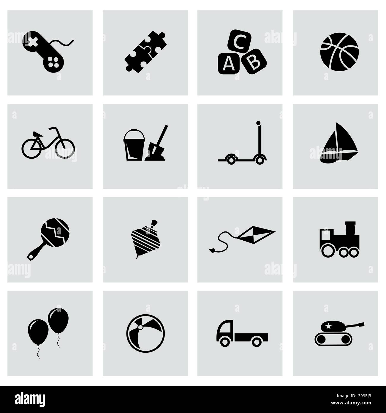 Vector black toys icon set Stock Vector