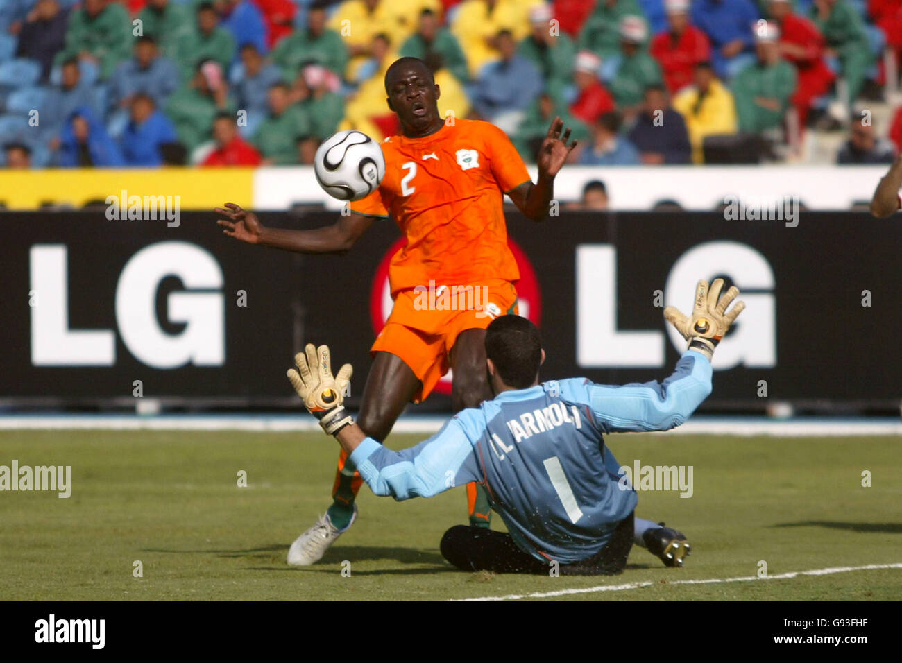 Morocco goalkeeper Tarik El Jarmouni saves at the feet of Ivory Coast's Kanga Gauthier Akale Stock Photo
