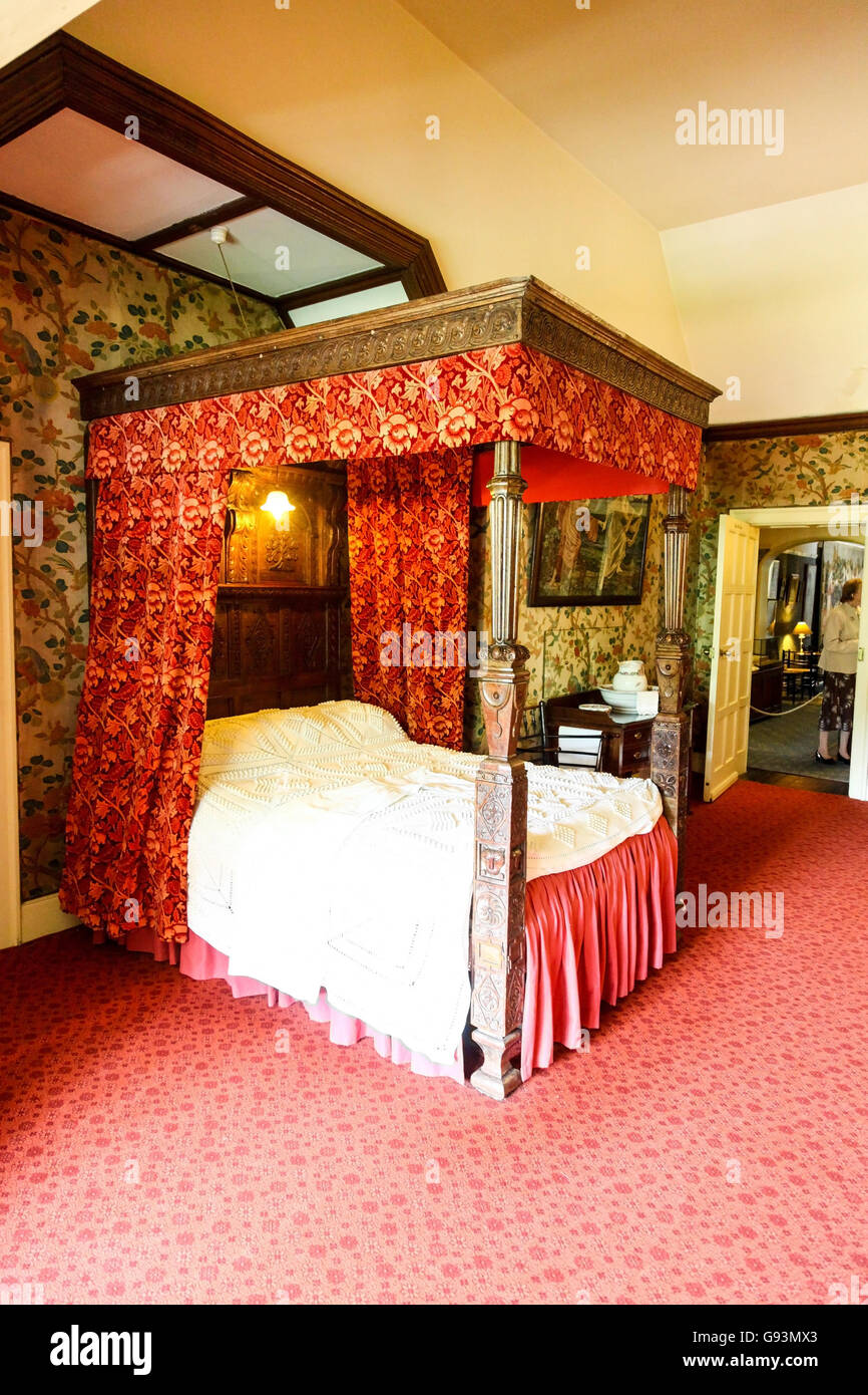 The Indian Bird Room bedroom with William Morris furnishings at Wightwick Manor Wolverhampton