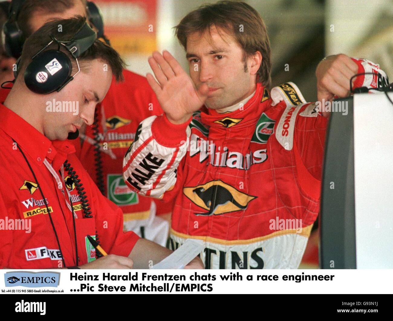 Heinz harald frentzen chats with a race enginneer hi-res stock ...