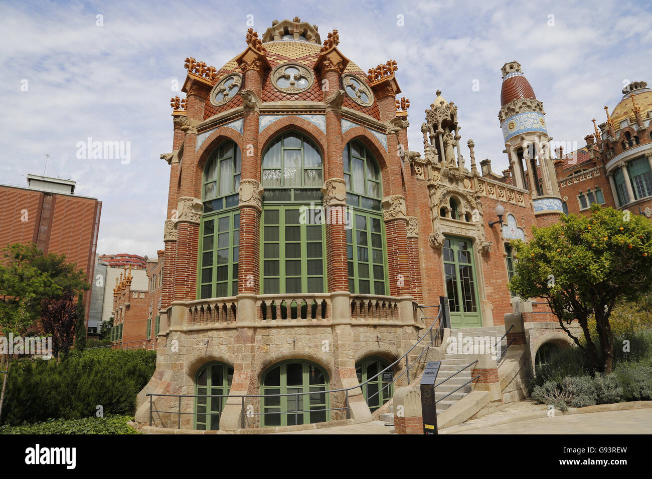 Hospital of the Holy Cross and Saint Paul. Built 1901-1930. Designed by modernist architect Lluis Domenech i Montaner (1850-1923 Stock Photo