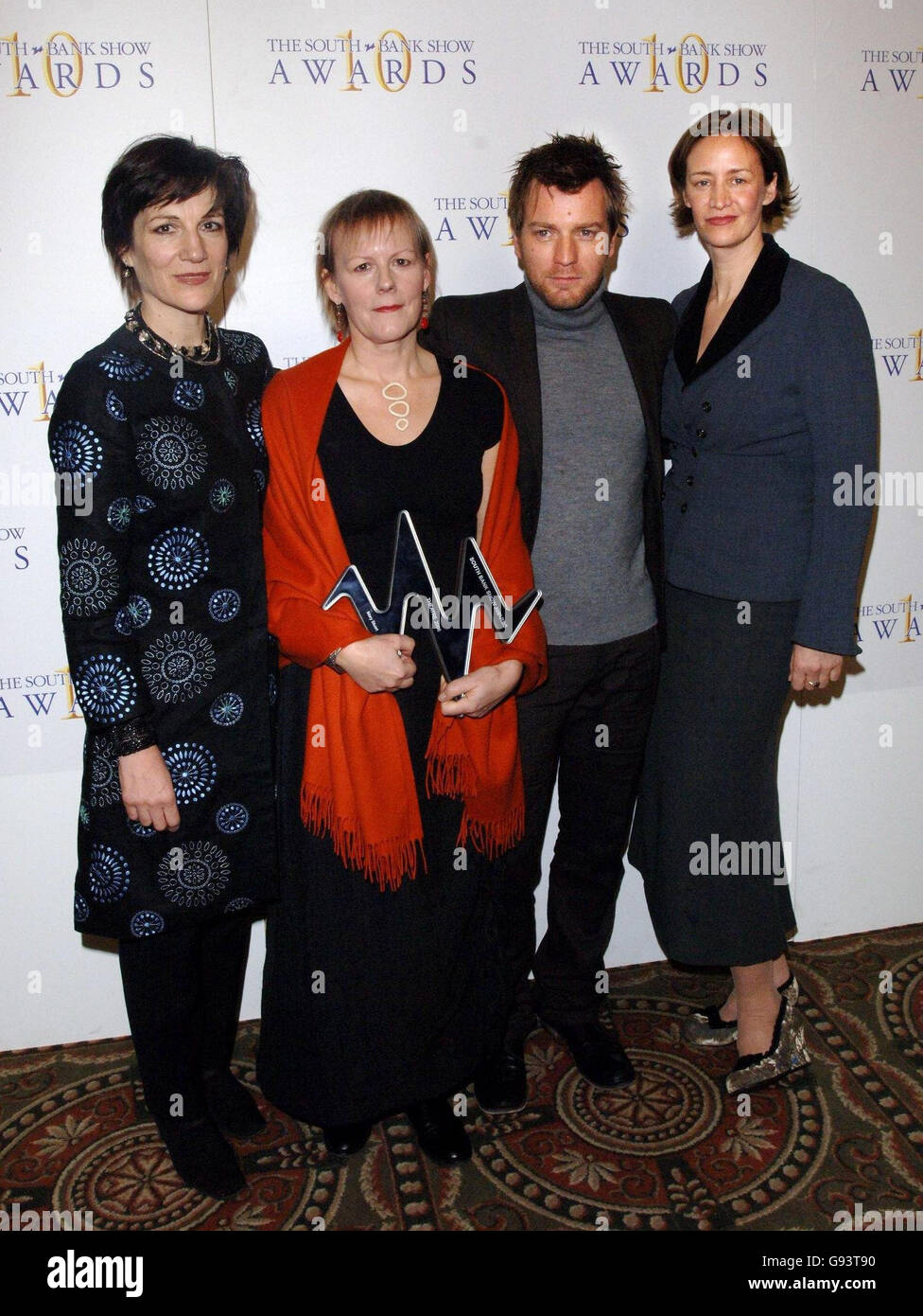 Winners of the Theatre Award (for 'Mary Stuart', L-R) Harriet Walter, Phyllida Lloyd and Janet McTeer with guest presenter Ewan McGregor at the 10th annual South Bank Show Awards, rewarding excellence in everything from opera to pop music and literature to visual art, at the Savoy, central London, Friday 27 January 2006. PRESS ASSOCIATION Photo. Photo credit should read: Steve Parsons/PA Stock Photo