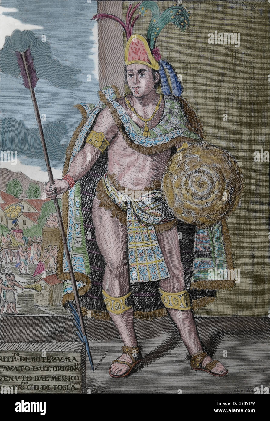 Moctezuma II (1466 Ð 1520). Ruler of Tenochtitlan, Mesoamerica. Portrait. Engraving. 19th century. Stock Photo