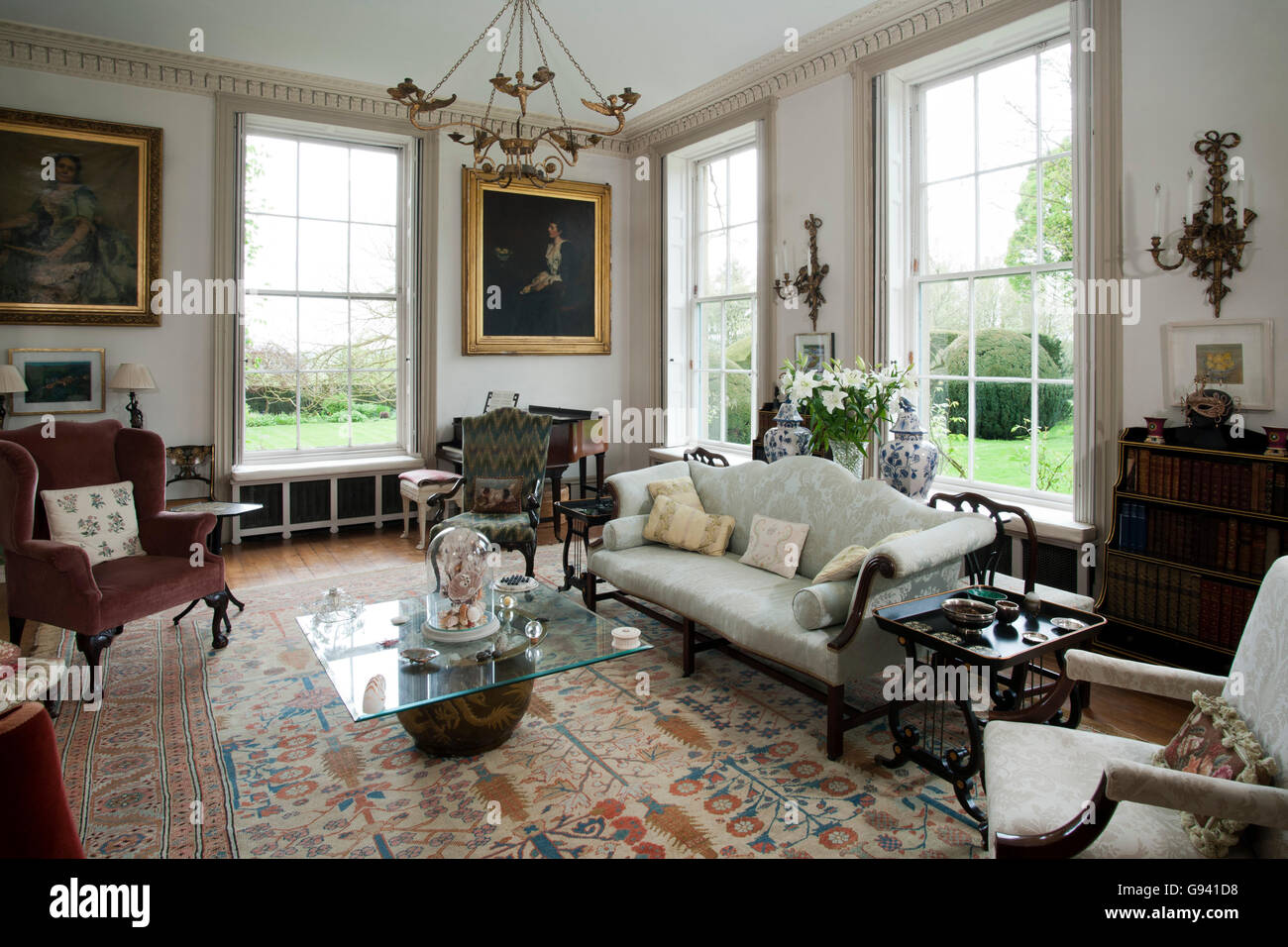 UK. A large traditional formal drawing room. Stock Photo