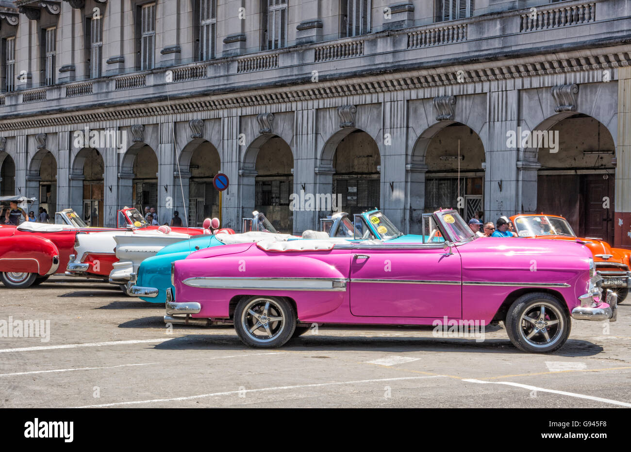 Havana Cuba Habana central colorful old classic 1950's cars on display