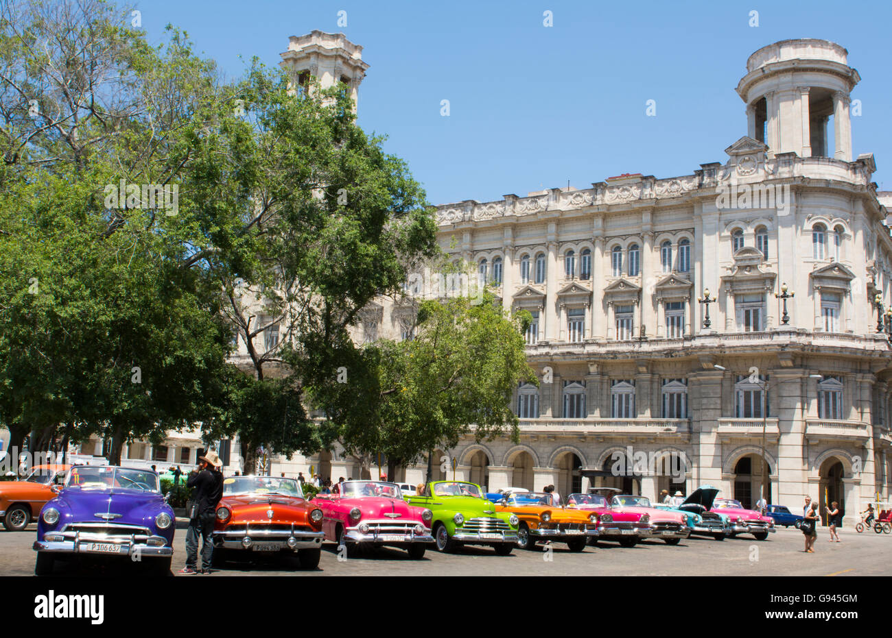 Havana Cuba Habana central colorful old classic 1950's cars on display