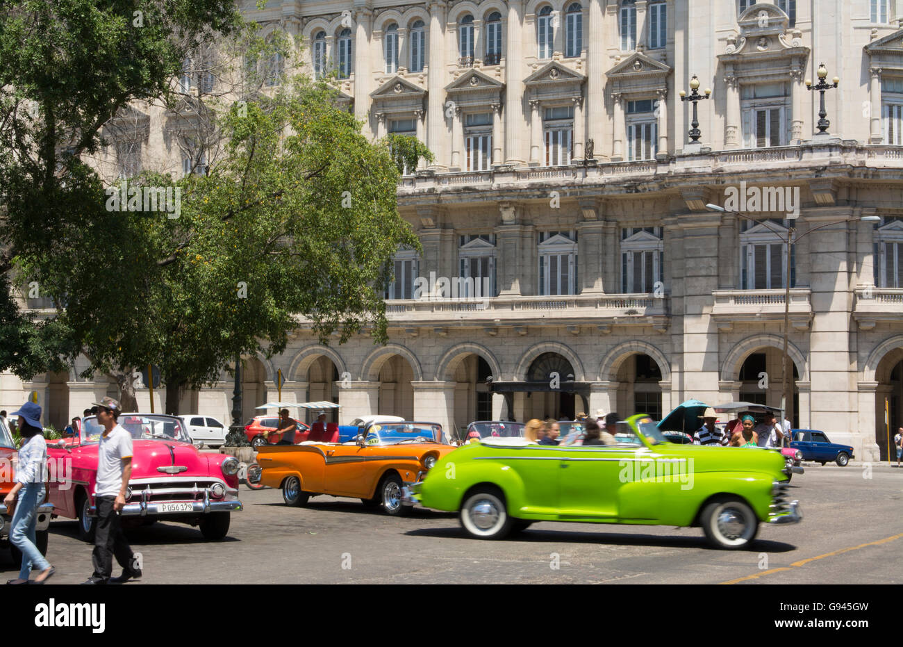 Havana Cuba Habana central colorful old classic 1950's cars on display