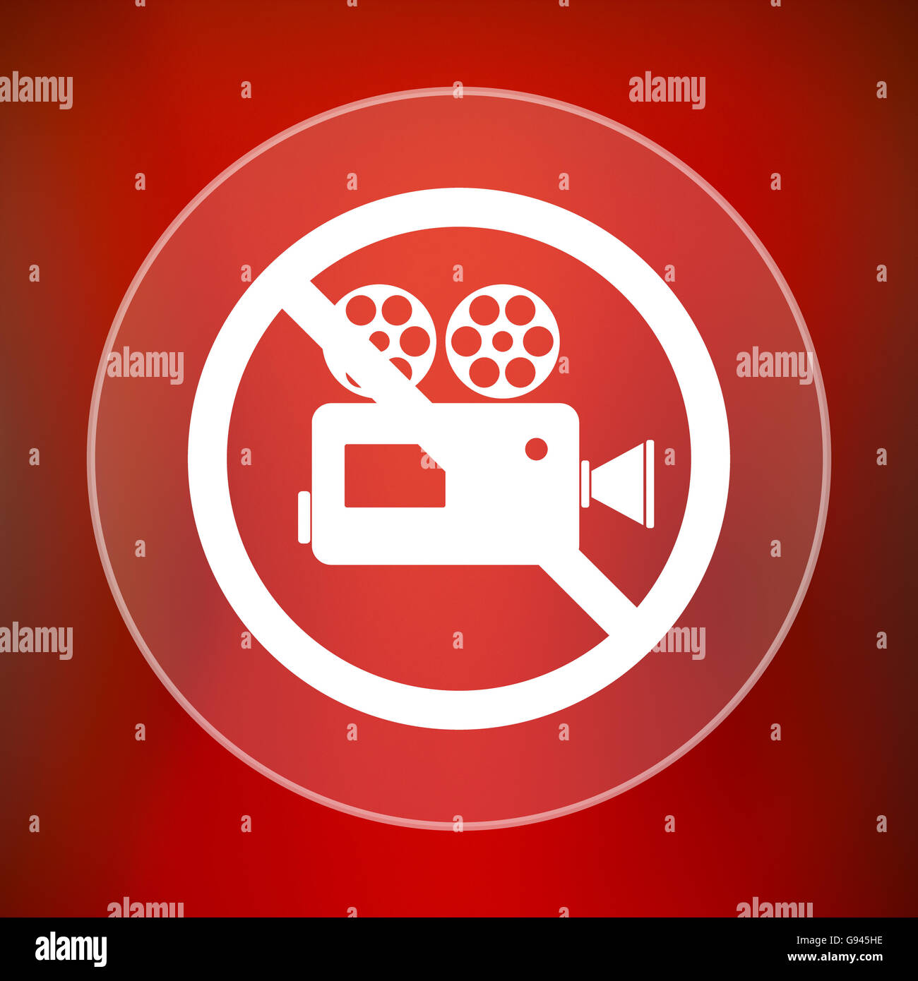 Forbidden video camera icon. Internet button on red background Stock ...
