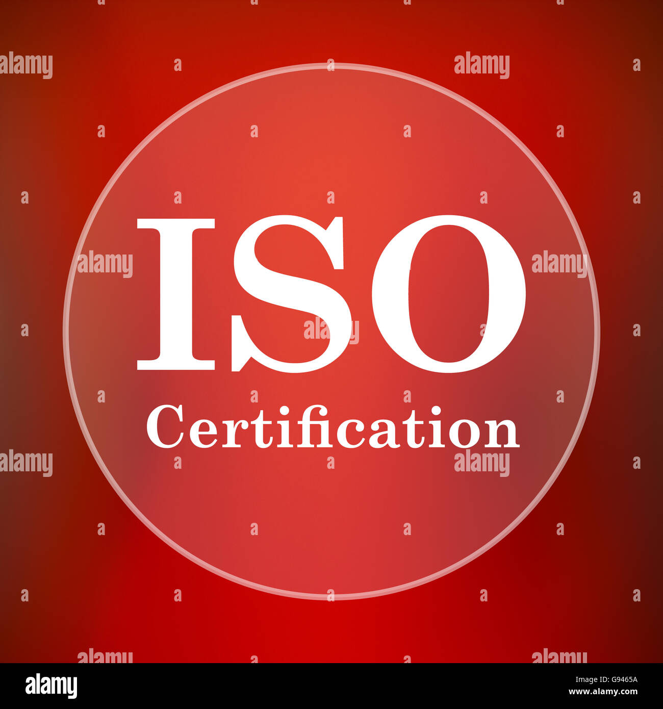 ISO certification icon. Internet button on red background Stock Photo ...