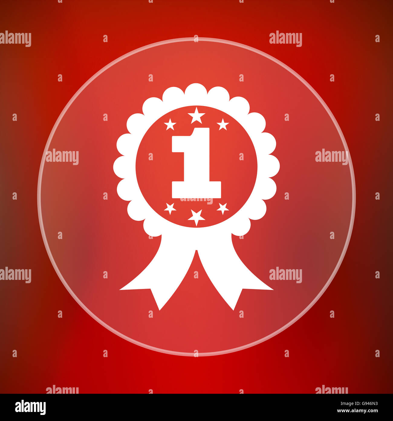First prize ribbon icon. Internet button on red background Stock Photo ...