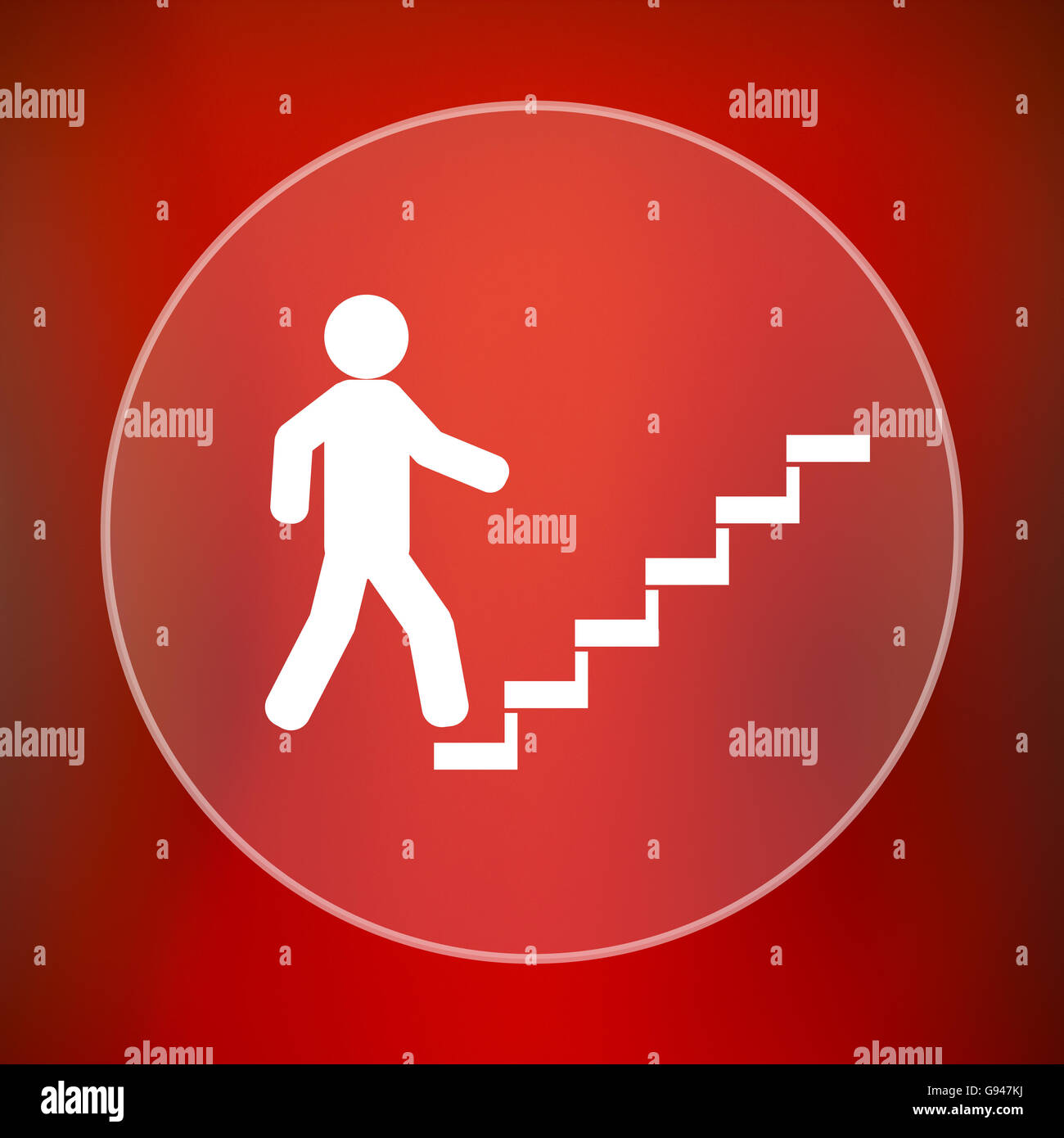 Businessman on stairs - success icon. Internet button on red background. Stock Photo