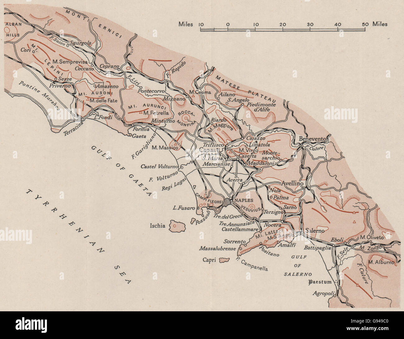 ITALY: Campania. WW2 ROYAL NAVY INTELLIGENCE MAP, 1944 Stock Photo