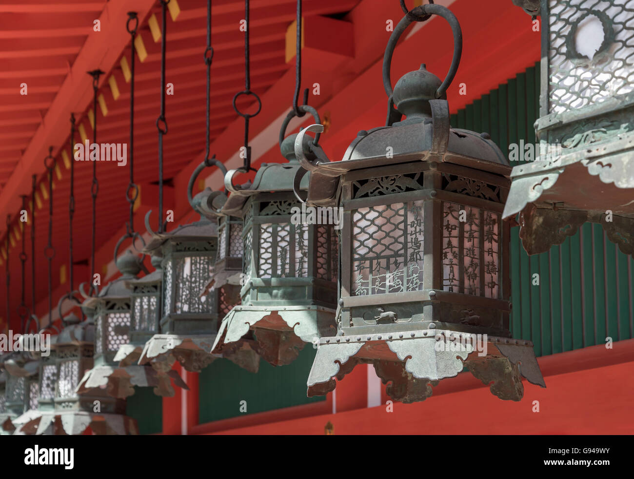 Bronze lanterns at Kasuga Taisha Shrine in Nara, Japan Stock Photo