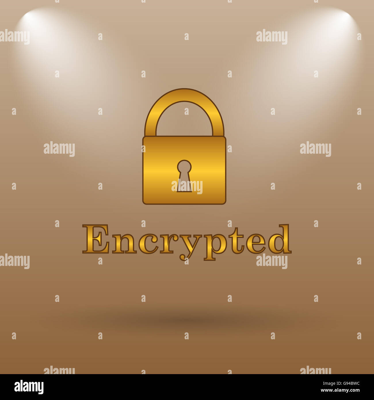 Encrypted icon. Internet button on brown background. Stock Photo