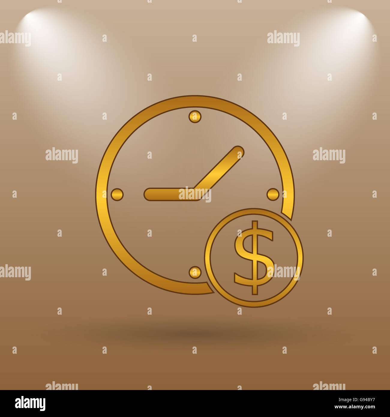 Time is money icon. Internet button on brown background Stock Photo - Alamy