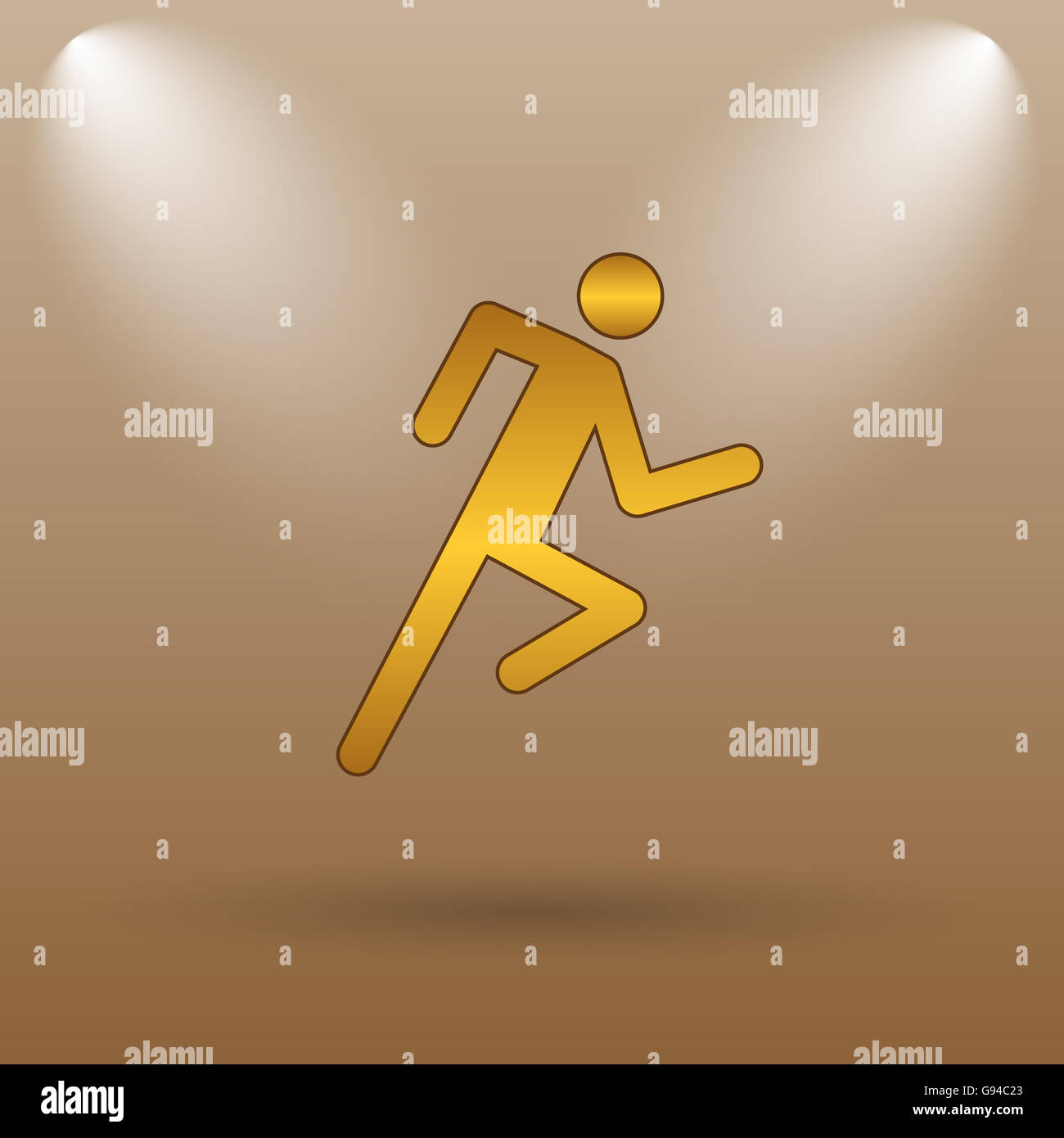 Running man icon. Internet button on brown background Stock Photo - Alamy
