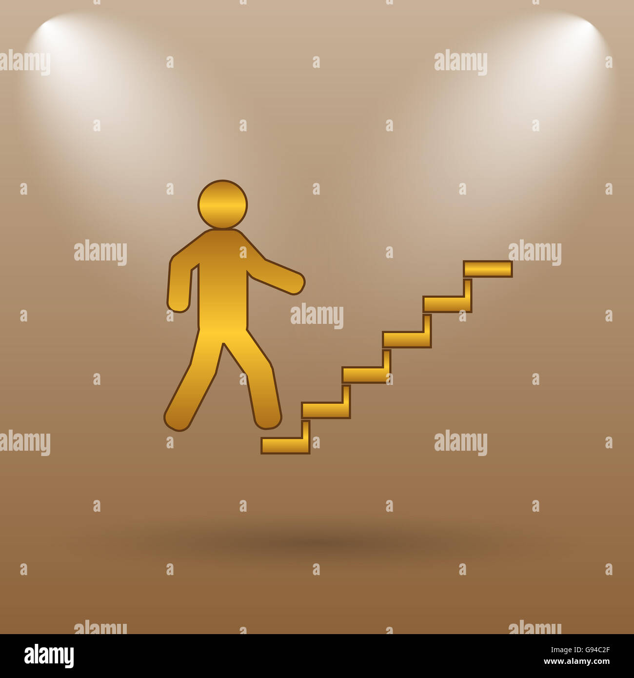 Businessman on stairs - success icon. Internet button on brown background. Stock Photo