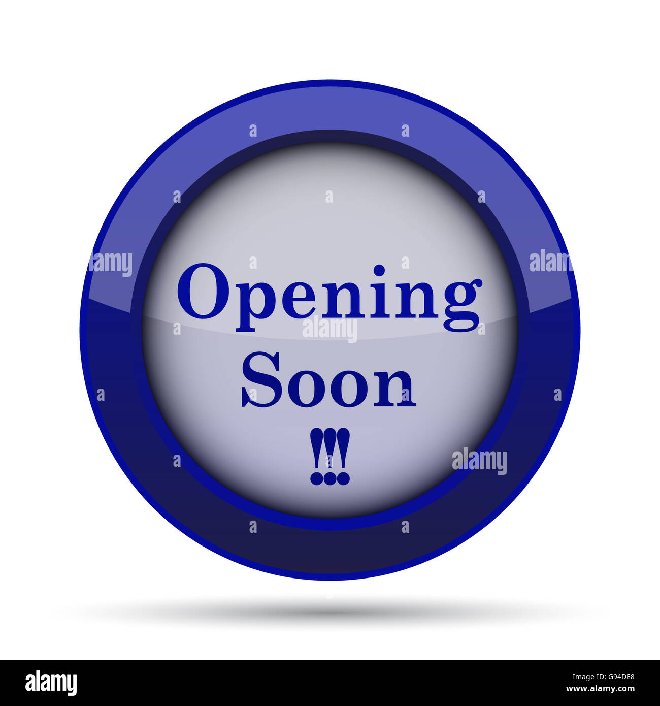 Opening soon icon. Internet button on white background Stock Photo - Alamy