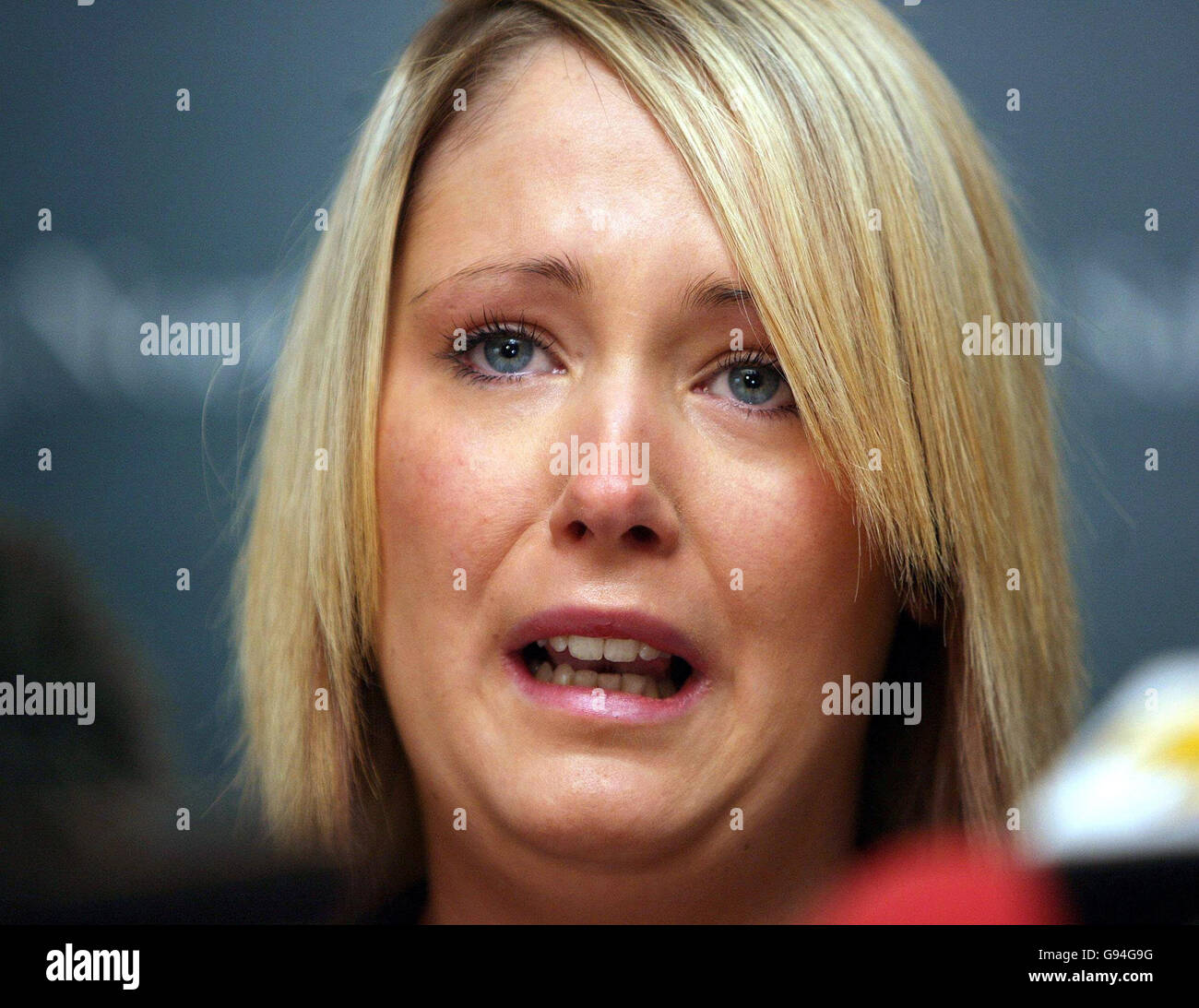 Joanne Dorrian sister of muder victim Lisa Dorrian speaking to the media during a press in Bangor, Wednesday 22nd February 2006. After police investigating the murder of missing Co Down woman Lisa Dorrian said today they believed her body may have been dumped at sea up to six months after she disappeared. Lisa, 25, has not been seen since February 28 last year when she left a party on a seaside caravan park a few miles down the coast from her Bangor home. See PA Story ULSTER Lisa. PRESS ASSOCIATION Photo. Photo credit should read: Paul Faith/PA. Stock Photo
