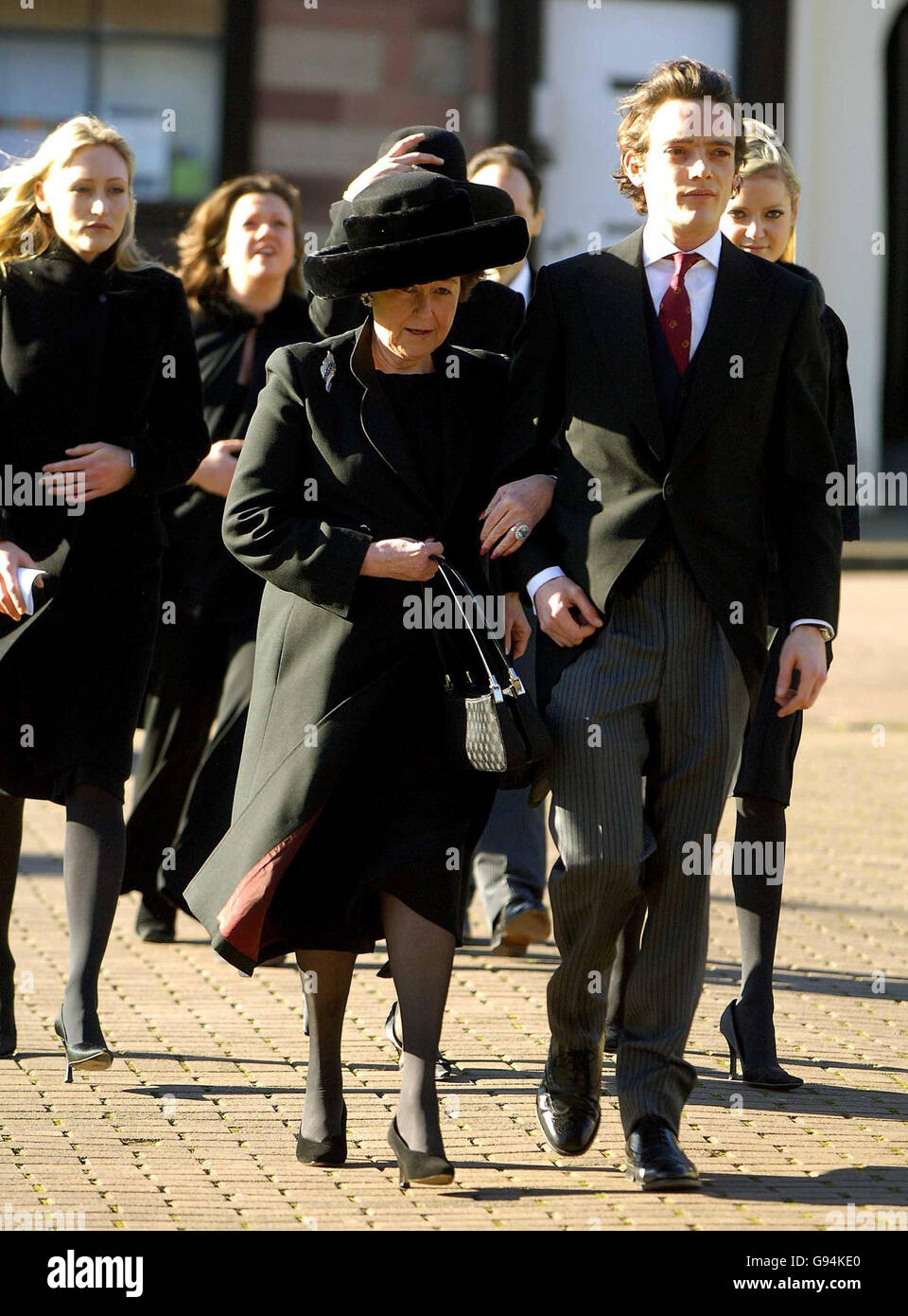 The sixth Earl of Lichfield (Anson) and the late Lord Lichfield's sister Lady Elizabeth Shakerley arrive for his Service of Thanksgiving at Lichfield Cathedral, Thursday February 9, 2006. The 66-year-old, who was the Queen's first cousin once removed, died suddenly in November last year after suffering a stroke. See PA Story MEMORIAL Lichfield. PRESS ASSOCIATION Photo. Photo credit should read: Rui Vieira/PA Stock Photo