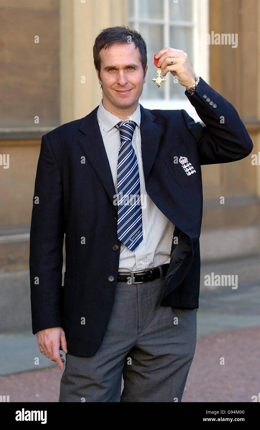 England cricket team captain Michael Vaughan after he received his OBE ...