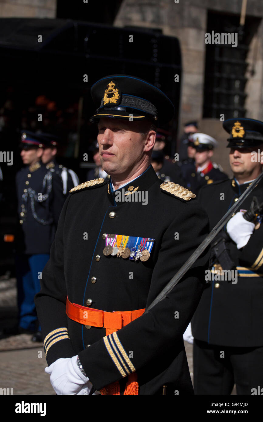 AMSTERDAM, NEDERLANDS - APRIL 30 Military honor guard on the Dam square during the inauguration