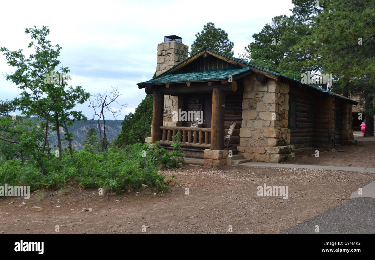 A Stone Log Cabin In The Mountains Of Arizona Stock Photo