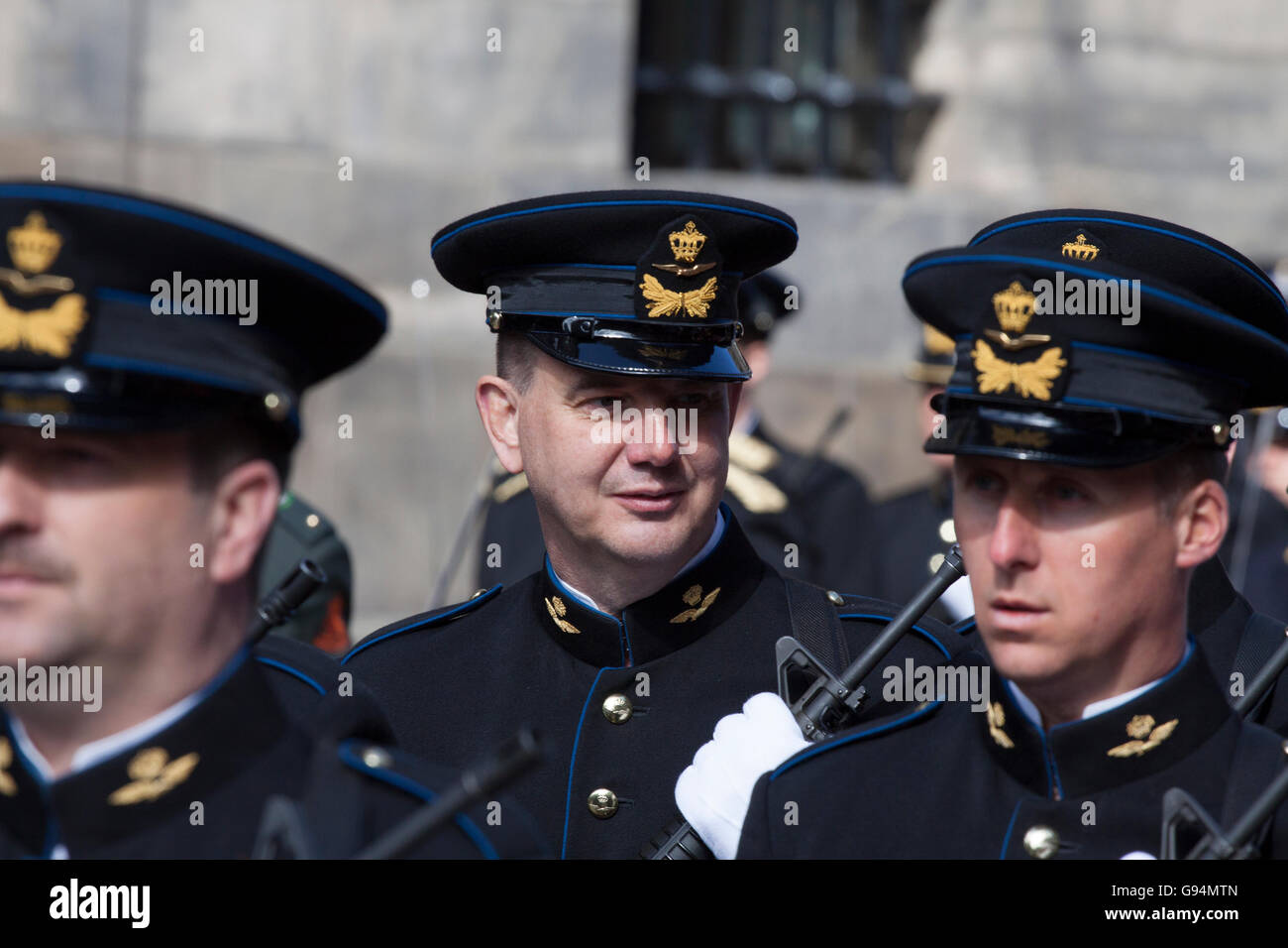 AMSTERDAM, NEDERLANDS - APRIL 30 Military honor guard on the Dam square during the inauguration of King Willem-Alexander Stock Photo