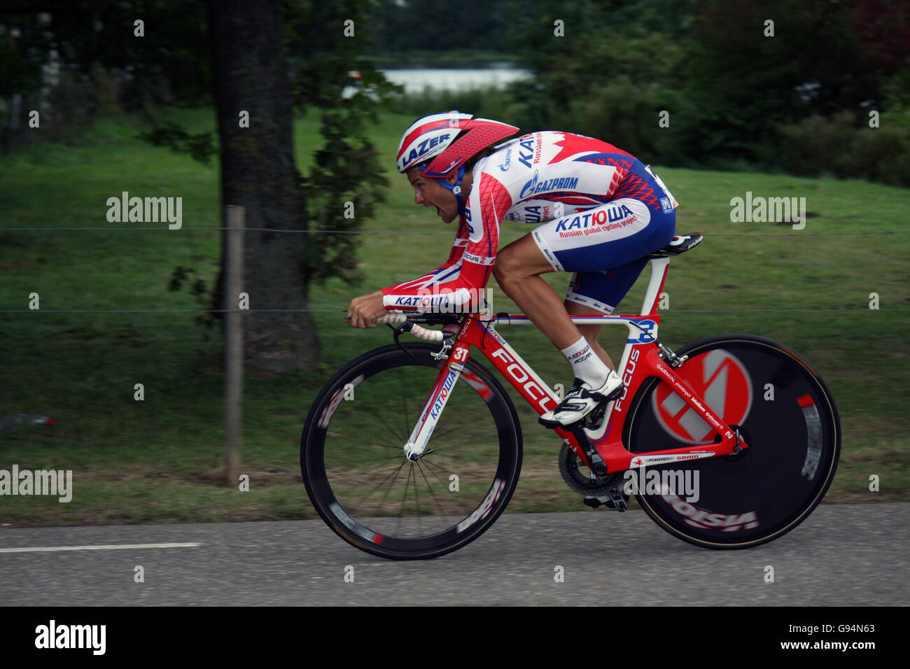 ROERMOND, HOLLAND - AUGUSTUS 12  Proffesional cyclist From team Team Katusha during time trial of Eneco cycling tour Stock Photo