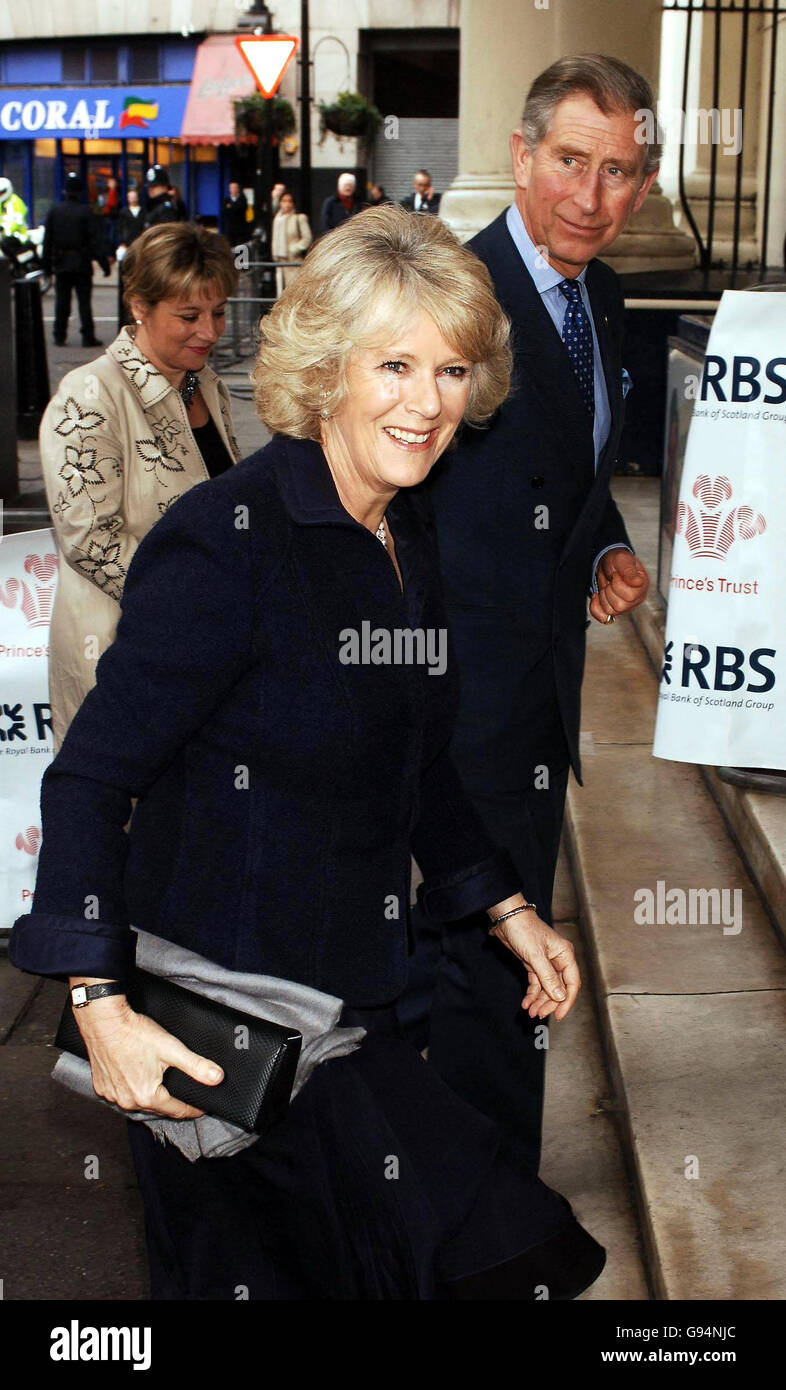 The Prince of Wales and the Duchess of Cornwall arrive at the Theatre Royal Drury Lane, for a Princes's Trust awards ceremony, Monday February 20, 2006. The royal couple are attending the Celebrate Success event at the Theatre Royal in London recognising young people who have overcome adversity. It is the first event in a year of celebrations to commemorate 30 years of the Prince's Trust, a charity which aims to help young people through training and support. See PA Story ROYAL Trust. PRESS ASSOCIATION Photo. Photo credit should read: John Stillwell/PA. Stock Photo