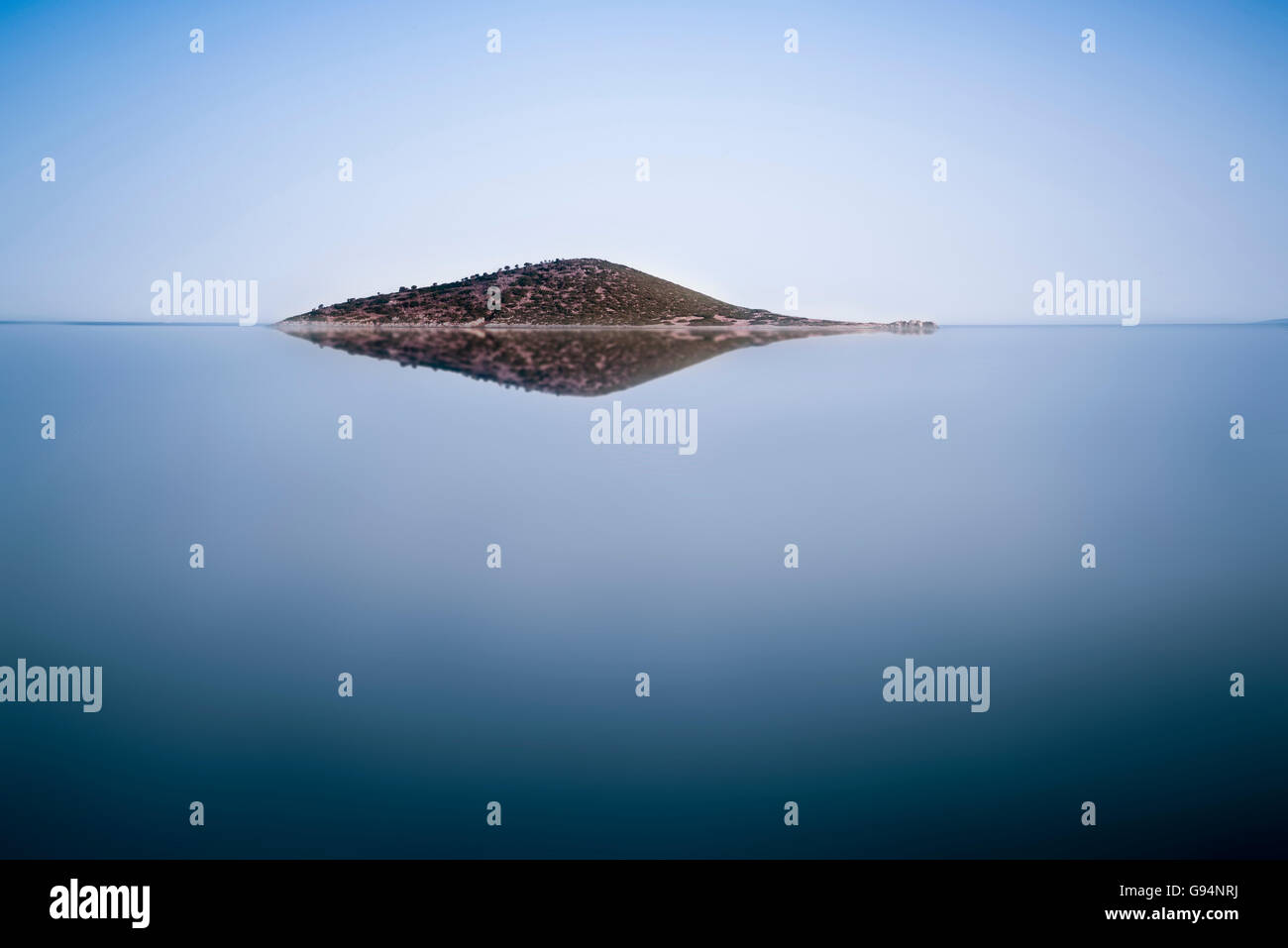 Single island on the sea in Mugla Bodrum Gumusluk. Stock Photo