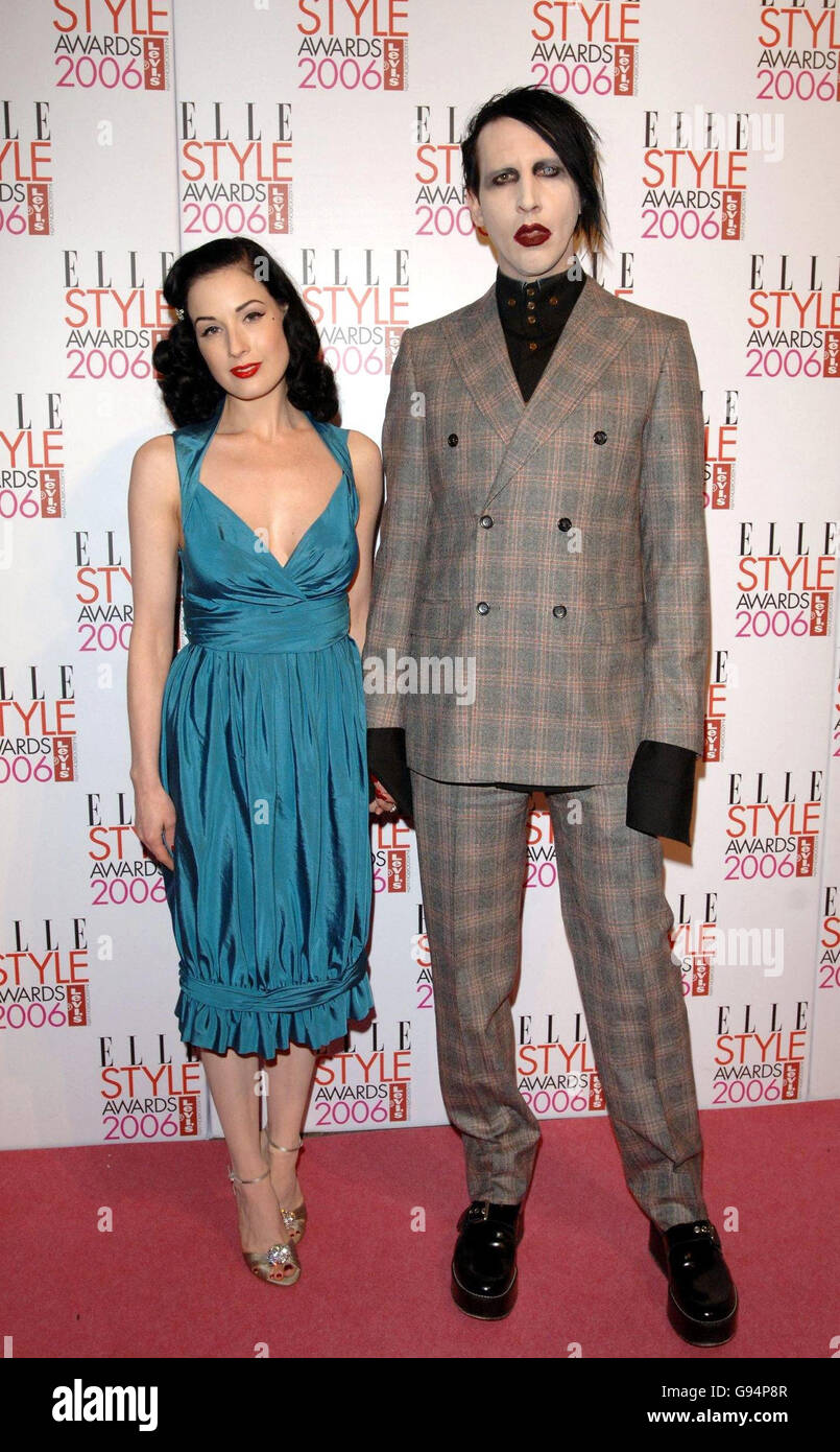 Marilyn Manson and Dita Von Teese arrive for the Elle Style Awards 2006, from the Atlantis Gallery at the Old Trueman Brewery, east London, Monday 20 February 2006. See PA story SHOWBIZ Weisz. PRESS ASSOCIATION. Photo credit should read: Ian West/PA Stock Photo