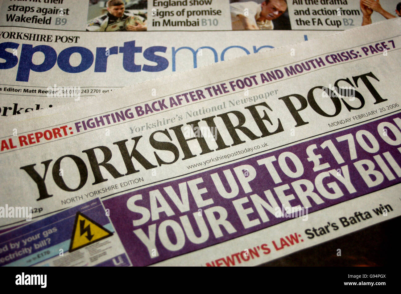 Closeup of the yorkshire post newspaper its monday sports section hi