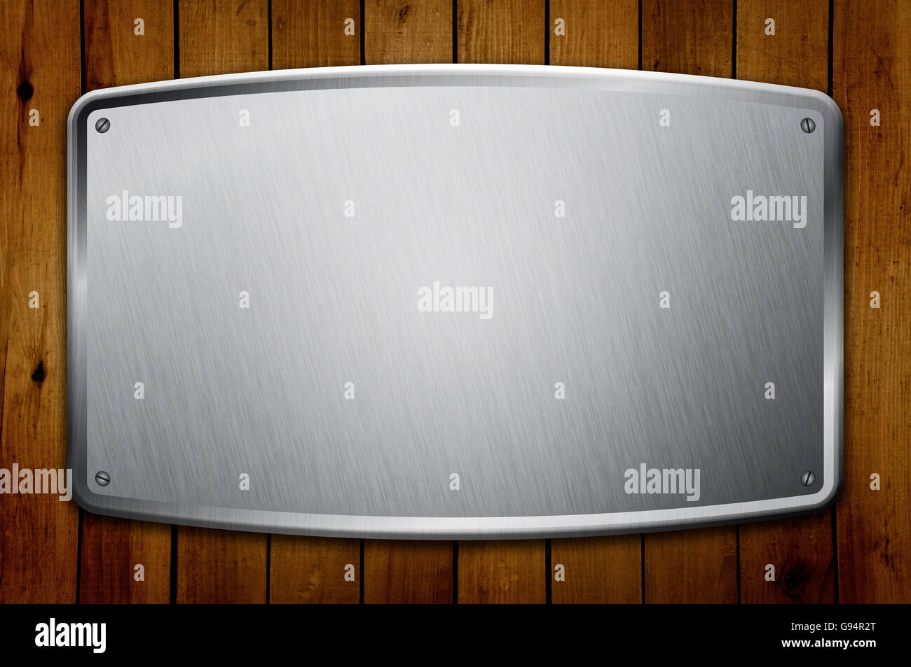 A Silver Blank Metal Frame on Wooden Wall Stock Photo