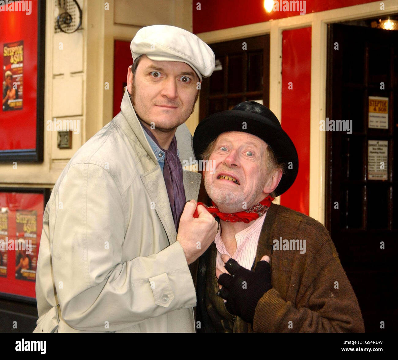 Jake Nightingale (left), who plays Harold Steptoe, and Harry Dickman, who plays Albert Steptoe, during a photocall for the new play 'Steptoe and Son in Murder at Oil Drum Lane', outside The Comedy Theatre, central London, Tuesday 21 February 2006. PRESS ASSOCIATION photo. Photo Credit should read: Anthony Harvey/PA Stock Photo