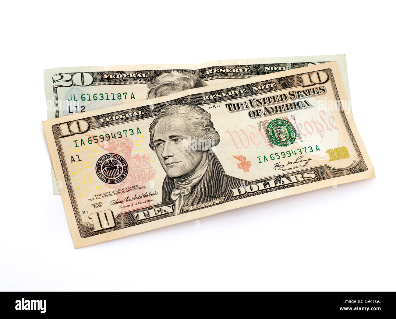 Thirty Dollars Bills Isolated on White Background Stock Photo