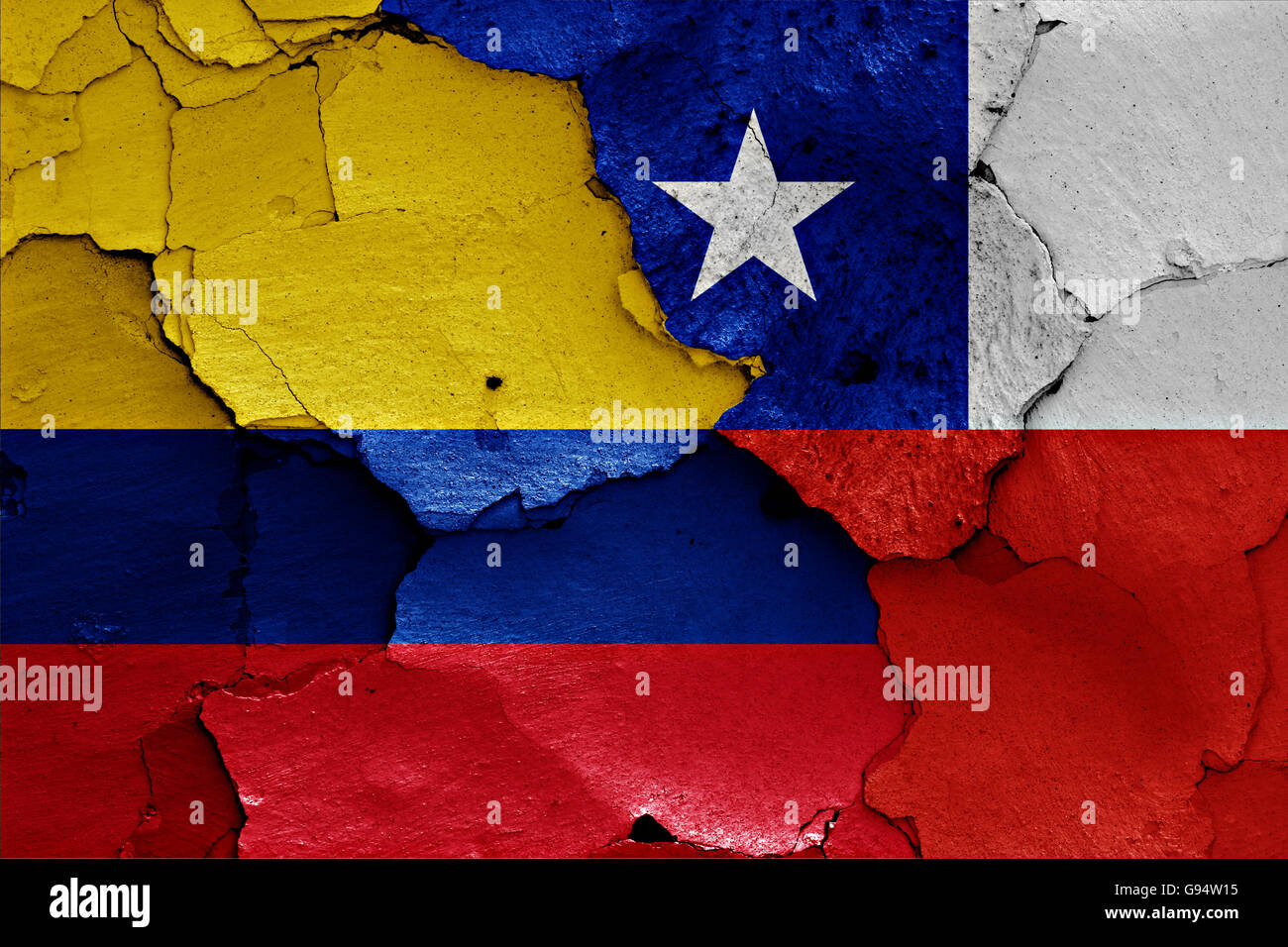 flags of Colombia and Chile painted on cracked wall Stock Photo Alamy