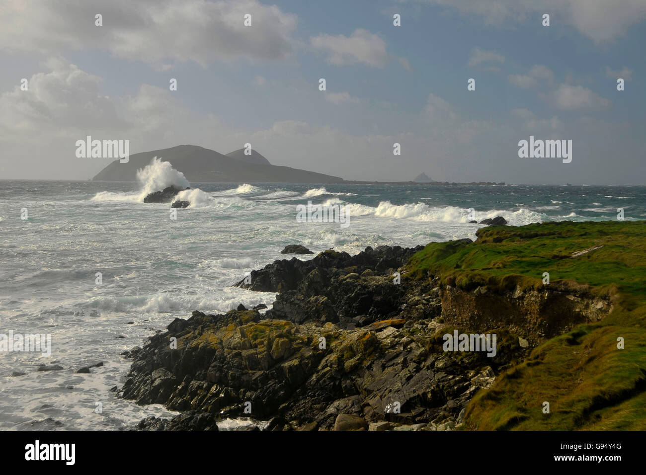 View to Great Blasket Island, Dunquin, Dingle Peninsula, County Kerry, Ireland Stock Photo