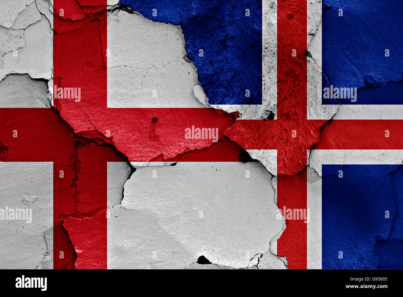 flags of England and Iceland painted on cracked wall Stock Photo - Alamy