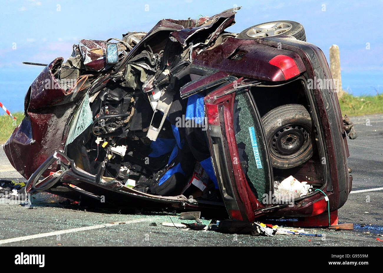 The scene of a road accident in Co Donegal, Ireland, in which five ...