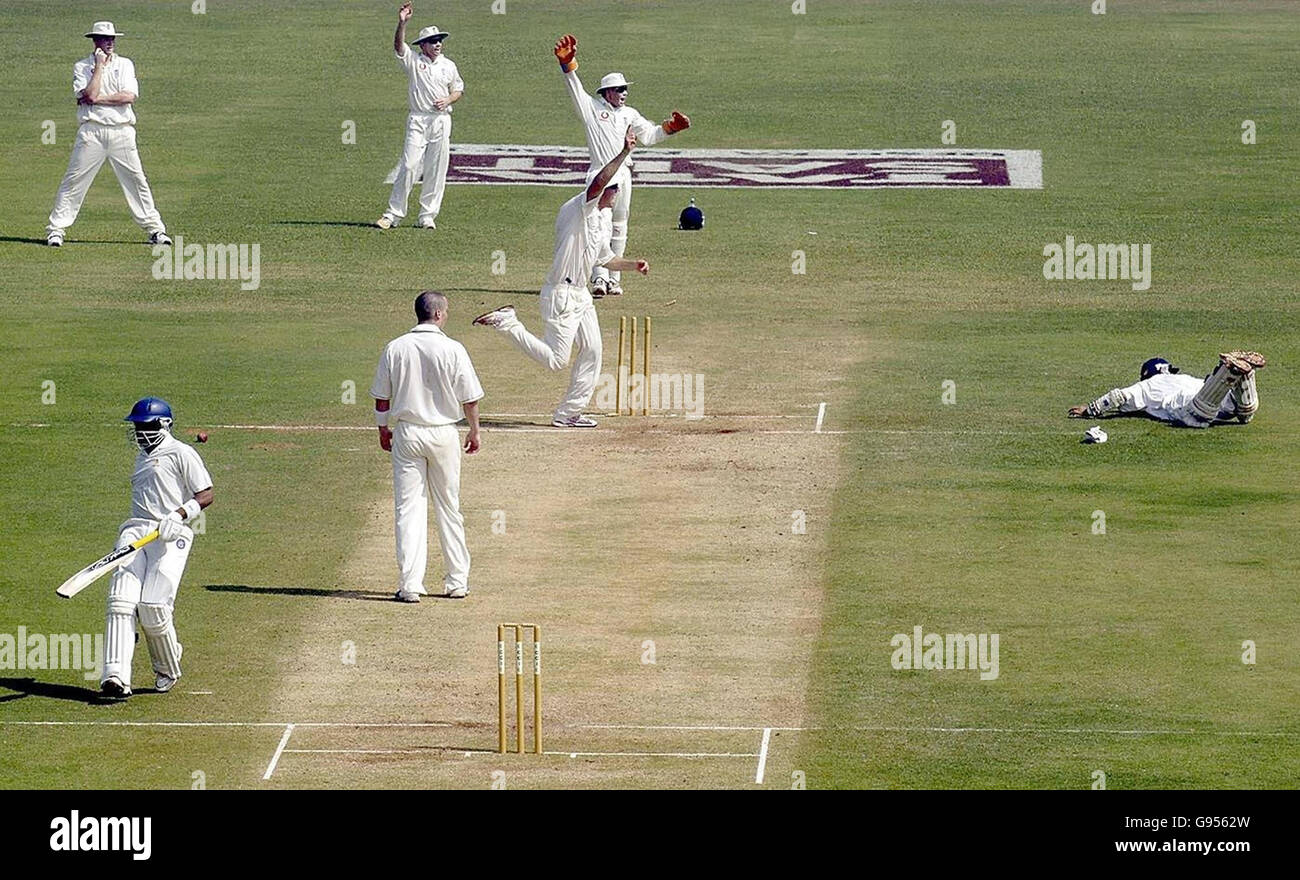 England's Kevin Pietersen successfully runs out India's Sahil Kukreja, during the second day of the match at the Cricket Club of India, Brabourne Stadium, Bombay, India, Sunday February 19 2006. PRESS ASSOCIATION Photo. Photo credit should read: Rebecca Naden/PA Stock Photo