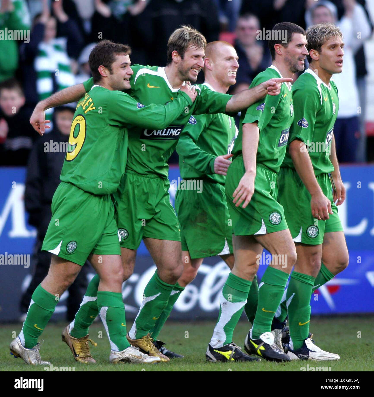 Celtic's Maciej Zurawski (second left) celebrates his hattrick against