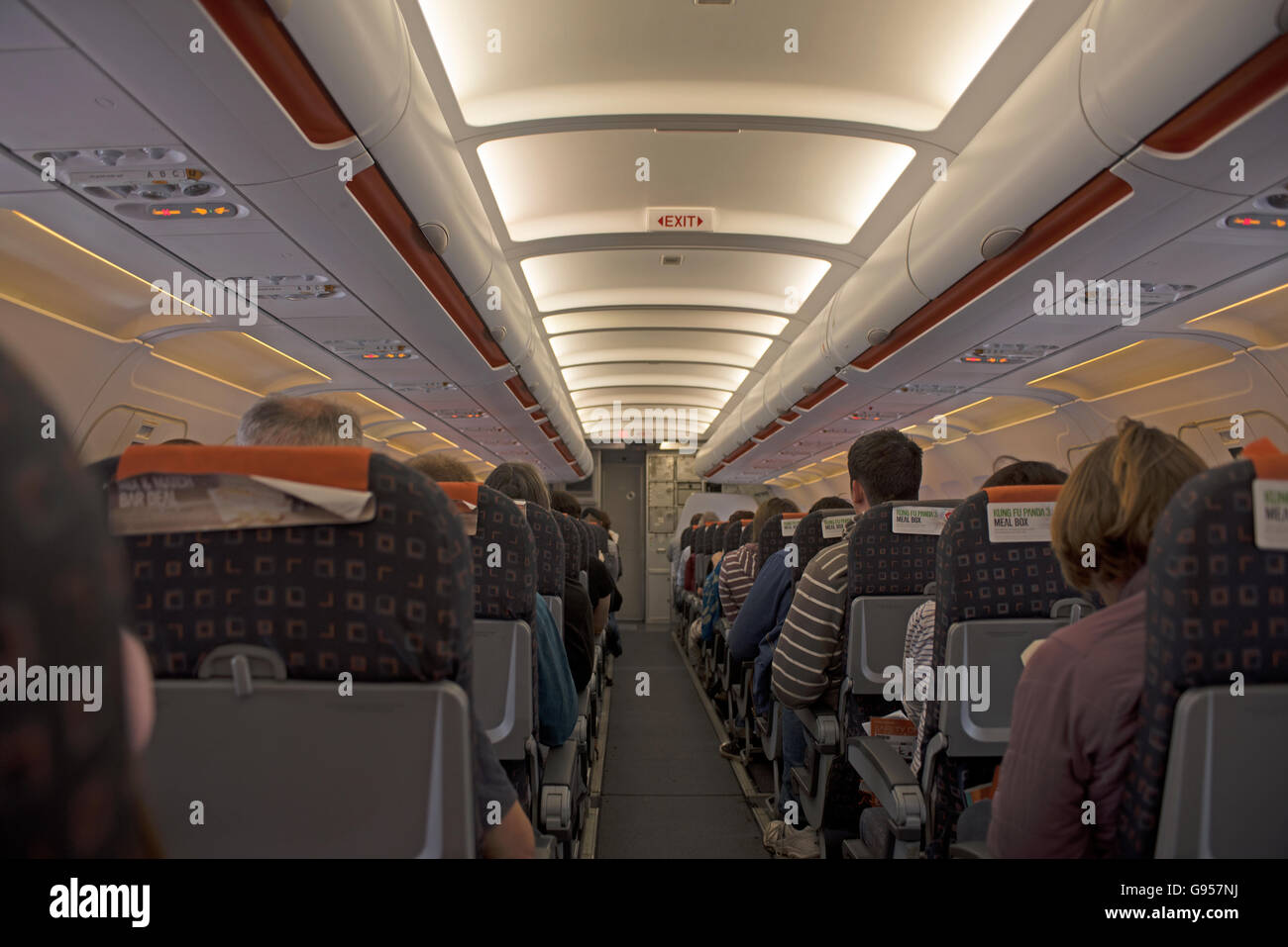 Passengers on board an EasyJet 319111 ready for take off. SCO 10,516