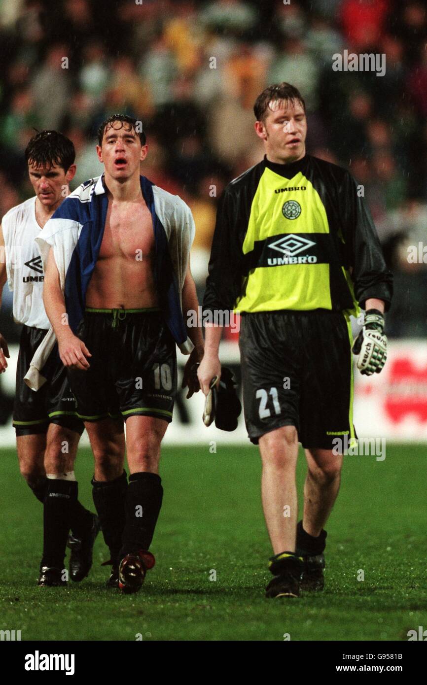 Celtic's Jackie McNamara (left), Phil O'Donnell (centre) and goalkeeper