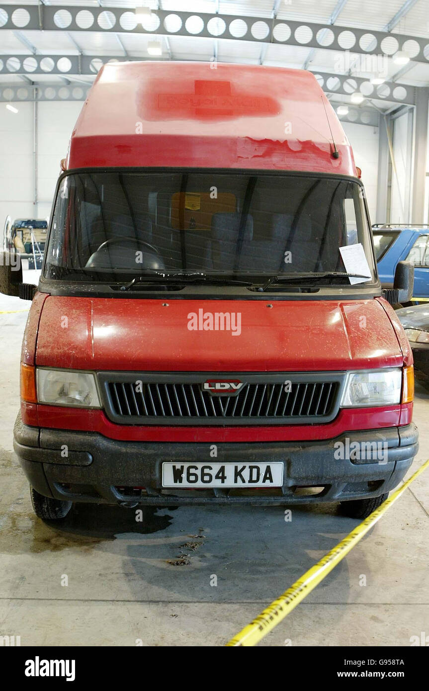 A red van with parcel force graphics, Friday 24 February 2006 which was found abandoned at the Hook and Hatchet pub in the village of Hucking and is thought to have been used by the armed robbers to abduct the depot manager, his wife and eight-year-old son. See PA Story POLICE Robbery. PRESS ASSOCIATION Photo. Photo credit should read: Gareth Fuller/PA/Pool Stock Photo
